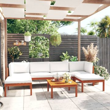 vidaXL Set mobilier grădină cu perne, crem, 7 piese, lemn masiv acacia