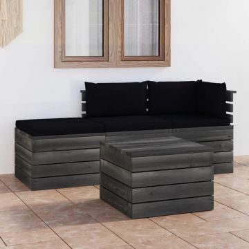 vidaXL Set mobilier grădină din paleți, 4 piese, cu perne, lemn de pin vidaXL Set mobilier grădină din paleți, 4 piese, cu perne, lemn de pin