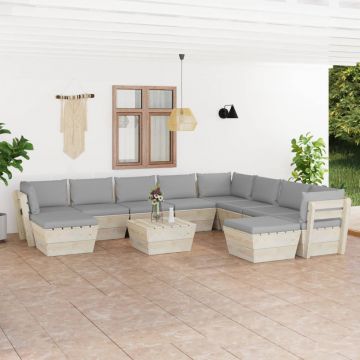 vidaXL Set mobilier grădină din paleți cu perne, 11 piese, lemn molid
