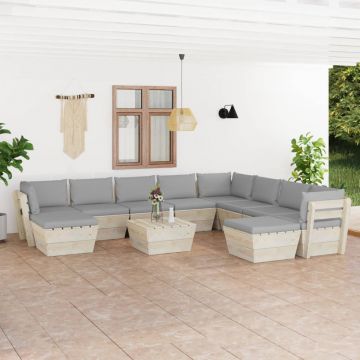 vidaXL Set mobilier grădină din paleți cu perne, 11 piese, lemn molid vidaXL Set mobilier grădină din paleți cu perne, 11 piese, lemn molid