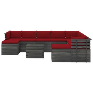 vidaXL Set mobilier grădină paleți cu perne, 11 piese, lemn masiv pin vidaXL Set mobilier grădină paleți cu perne, 11 piese, lemn masiv pin