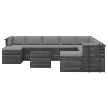 vidaXL Set mobilier grădină paleți cu perne, 11 piese, lemn masiv pin vidaXL Set mobilier grădină paleți cu perne, 11 piese, lemn masiv pin