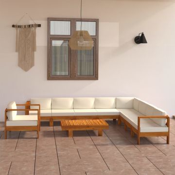 vidaXL Set mobilier grădină perne alb crem, 10 piese lemn masiv acacia