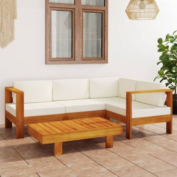 vidaXL Set mobilier grădină perne alb crem, 5 piese, lemn masiv acacia