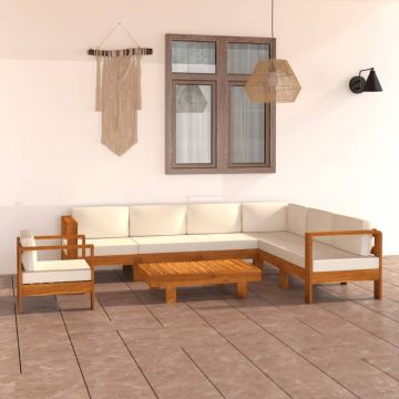 vidaXL Set mobilier grădină perne alb/crem, 8 piese, lemn masiv acacia