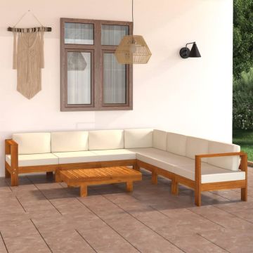 vidaXL Set mobilier grădină perne alb crem, 8 piese, lemn masiv acacia