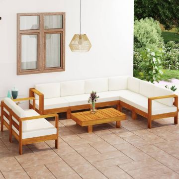 vidaXL Set mobilier grădină perne alb/crem, 8 piese, lemn masiv acacia