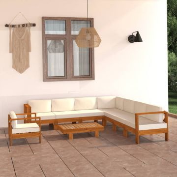 vidaXL Set mobilier grădină perne alb crem, 9 piese, lemn masiv acacia