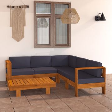 vidaXL Set mobilier grădină perne, gri închis, 6 piese, lemn acacia