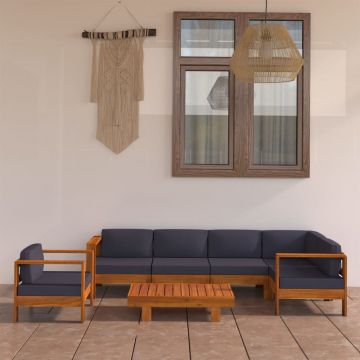 vidaXL Set mobilier grădină perne gri închis, 7 piese, lemn acacia