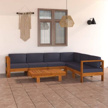 vidaXL Set mobilier grădină perne gri închis, 7 piese, lemn acacia