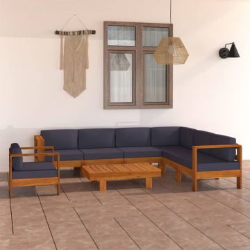 vidaXL Set mobilier grădină perne gri închis, 8 piese, lemn acacia