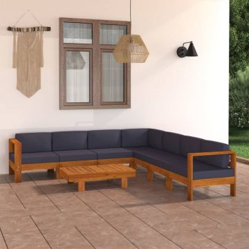 vidaXL Set mobilier grădină perne gri închis, 8 piese, lemn acacia
