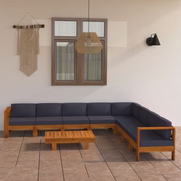 vidaXL Set mobilier grădină perne gri închis, 9 piese, lemn acacia
