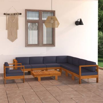 vidaXL Set mobilier grădină perne gri închis, 9 piese, lemn acacia