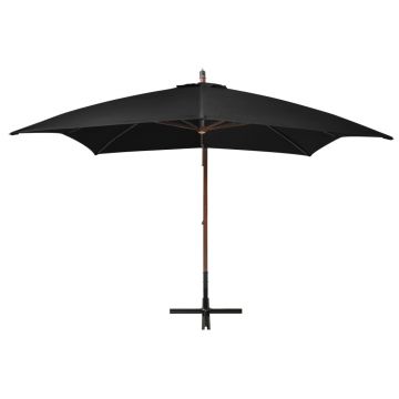 vidaXL Umbrelă suspendată cu stâlp, negru, 3x3 m, lemn masiv de brad