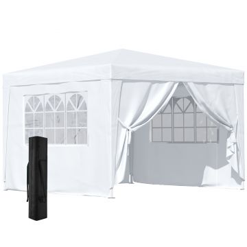 Outsunny Foisor Impermeabil cu Paneluri Laterale in Tesatura Oxford Alb, 3x3m 