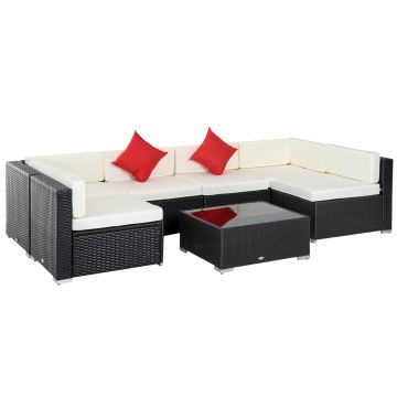 Set Mobilier de Extern 7 bucati Outsunny, Rattan, Fotolii Masa si Perne, Maro | Aosom RO