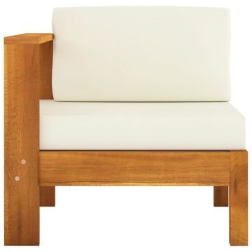 vidaXL Canapea de mijloc cu 1 cotieră, alb crem, lemn masiv de acacia
