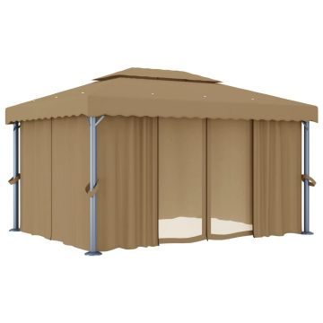 vidaXL Pavilion cu perdea, gri taupe, 4x3 m, aluminiu