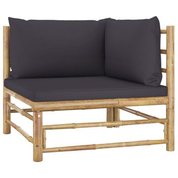 vidaXL Set mobilier de grădină, 2 piese, perne gri închis, bambus