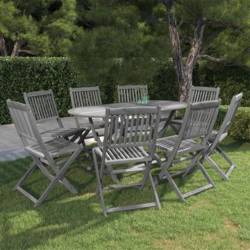 vidaXL Set mobilier de grădină, 9 piese, gri, lemn masiv de acacia