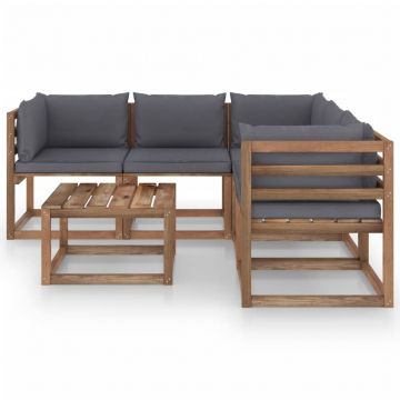 vidaXL Set mobilier de grădină cu perne antracit, 6 piese, lemn tratat