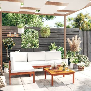 vidaXL Set mobilier grădină cu perne, crem, 5 piese, lemn masiv acacia