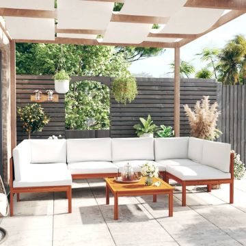 vidaXL Set mobilier grădină cu perne, crem, 7 piese, lemn masiv acacia