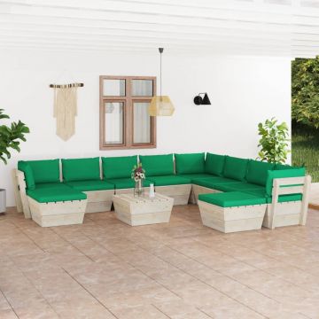 vidaXL Set mobilier grădină din paleți cu perne, 11 piese, lemn molid vidaXL Set mobilier grădină din paleți cu perne, 11 piese, lemn molid