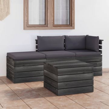 vidaXL Set mobilier grădină din paleți cu perne, 4 piese, lemn de pin vidaXL Set mobilier grădină din paleți cu perne, 4 piese, lemn de pin