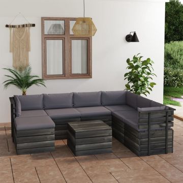 vidaXL Set mobilier grădină din paleți cu perne, 8 piese, lemn de pin
