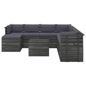 vidaXL Set mobilier grădină din paleți cu perne, 9 piese, lemn de pin vidaXL Set mobilier grădină din paleți cu perne, 9 piese, lemn de pin
