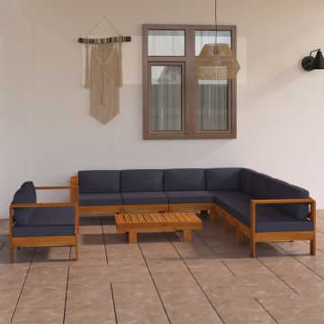 vidaXL Set mobilier grădină cu perne, gri închis, 9 piese, lemn acacia