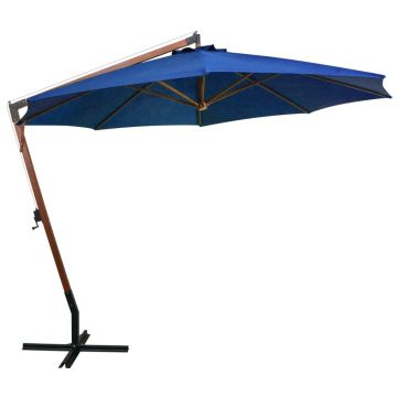 vidaXL Umbrelă suspendată cu stâlp, albastru azur, 3,5x2,9 m lemn brad