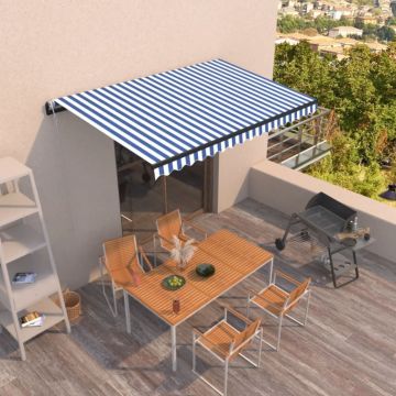 vidaXL Copertină retractabilă automat, albastru și alb, 450x350 cm vidaXL Copertină retractabilă automat, albastru și alb, 450x350 cm