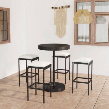 vidaXL Set mobilier bar de grădină cu perne, 5 piese, negru, poliratan