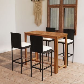 vidaXL Set mobilier bar de grădină cu perne, 5 piese, negru