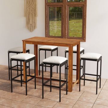 vidaXL Set mobilier bar de grădină, cu perne, 7 piese, negru