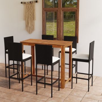 vidaXL Set mobilier bar de grădină cu perne, 7 piese, negru