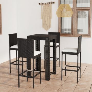 vidaXL Set mobilier bar exterior cu perne, 5 piese, negru, poliratan