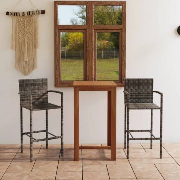 vidaXL Set mobilier de bar de grădină, 3 piese, gri