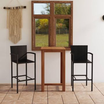 vidaXL Set mobilier de bar de grădină, 3 piese, negru