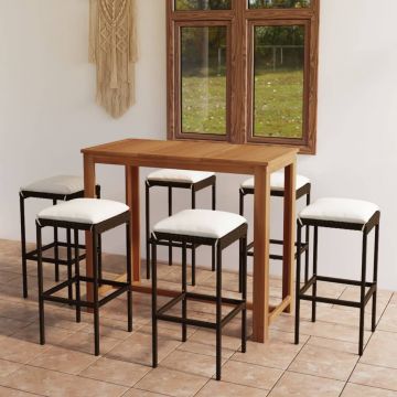 vidaXL Set mobilier de bar de grădină cu perne, 7 piese, maro