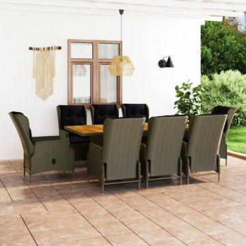 vidaXL Set mobilier de exterior cu perne, 9 piese, maro, poliratan