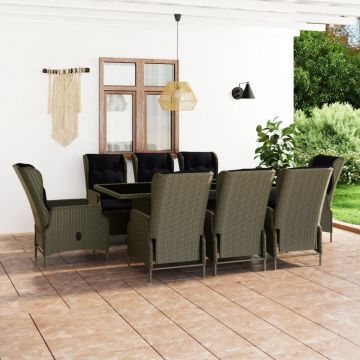 vidaXL Set mobilier de exterior cu perne, 9 piese, maro, poliratan