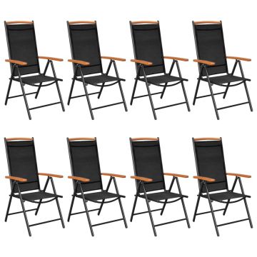 vidaXL Set mobilier de grădină, 9 piese, negru, aluminiu