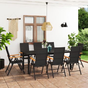 vidaXL Set mobilier de grădină, 9 piese, negru și maro