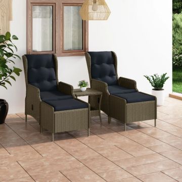 vidaXL Set mobilier de grădină, cu perne, 3 piese, maro, poliratan