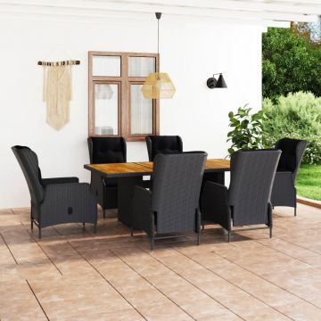 vidaXL Set mobilier exterior cu perne, 7 piese, gri închis, poliratan